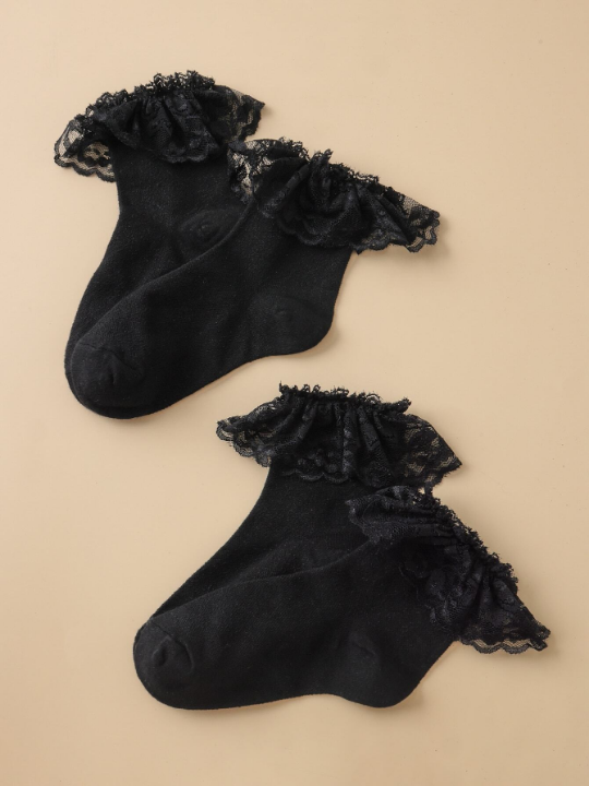 2pairs Women's Lace Border Mid-calf Socks