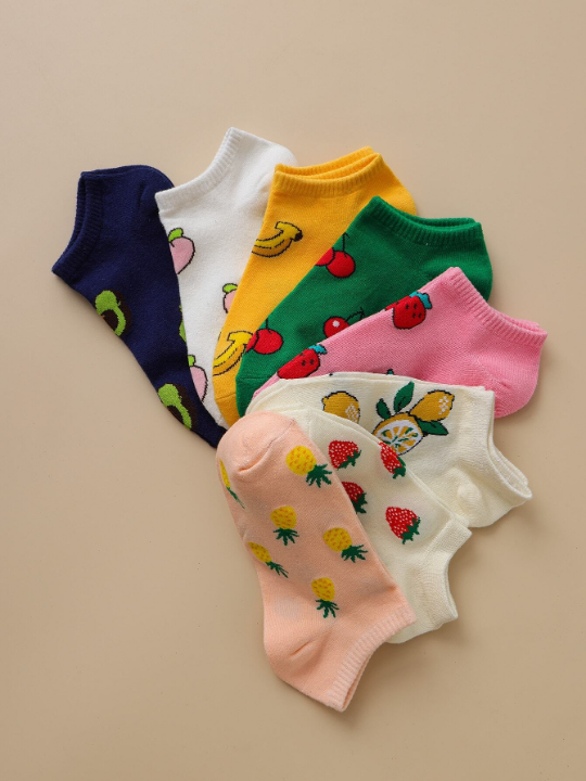 8 Pairs/set Women's Fruit Patterned Casual Short Socks