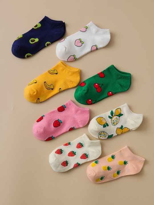 8 Pairs/set Women's Fruit Patterned Casual Short Socks