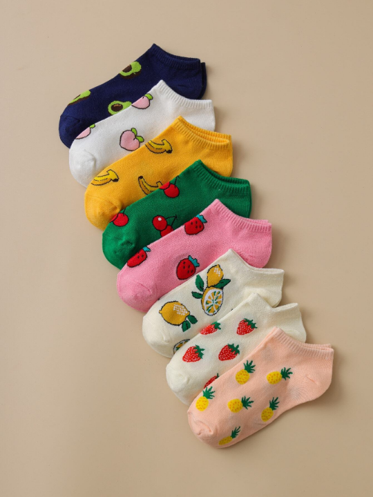 8 Pairs/set Women's Fruit Patterned Casual Short Socks