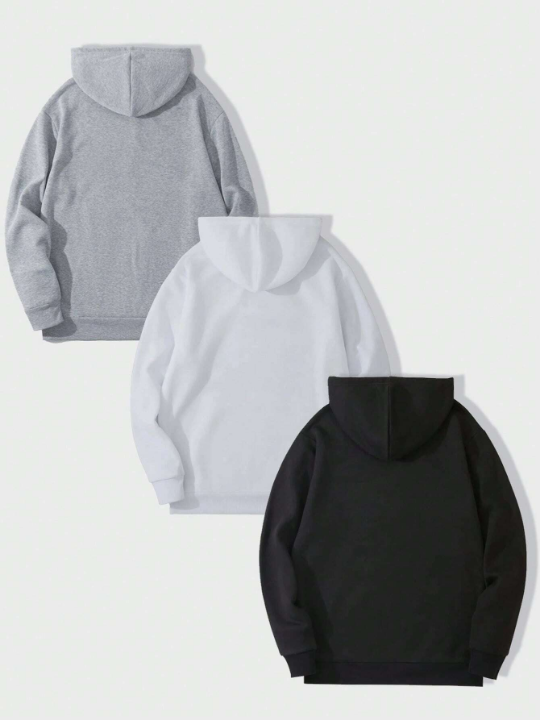 Manfinity Basics 3pcs/Set Men's Loose Fit Hoodie With Kangaroo Pocket And Drawstring