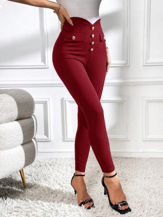 Priv Button Front Skinny Pants