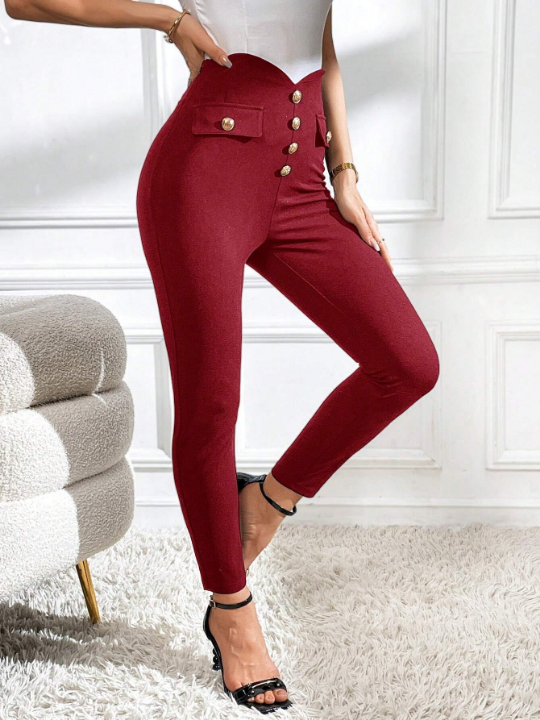 Priv Button Front Skinny Pants