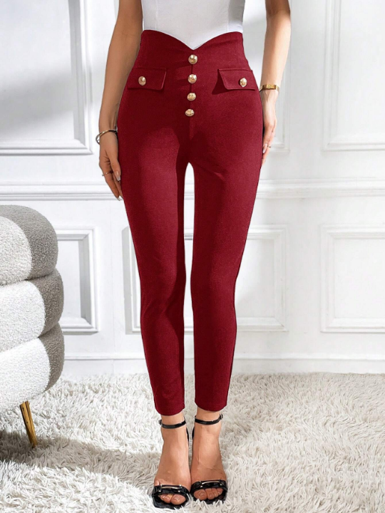 Priv Button Front Skinny Pants