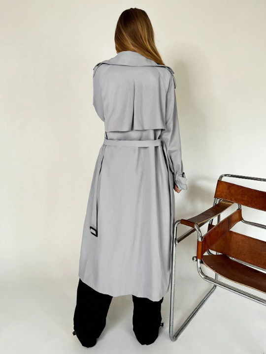 EZwear Lapel Neck Raglan Sleeve Belted Trench Coat