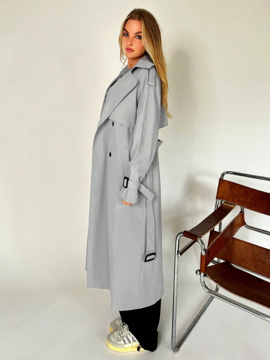 EZwear Lapel Neck Raglan Sleeve Belted Trench Coat