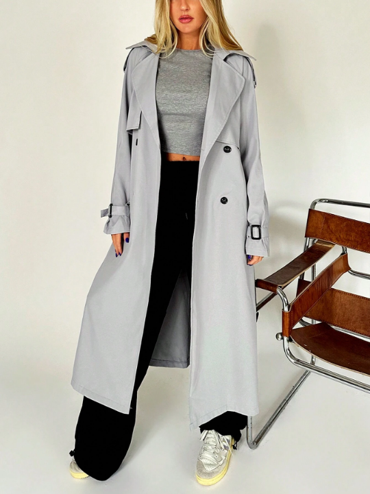 EZwear Lapel Neck Raglan Sleeve Belted Trench Coat