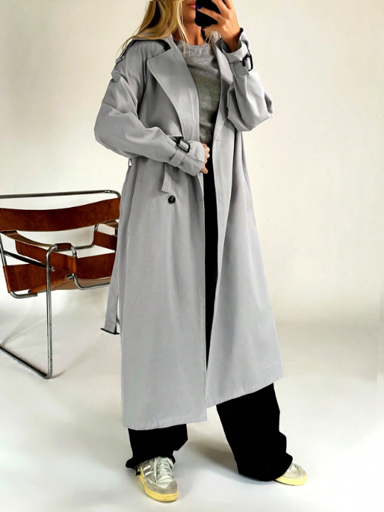 EZwear Lapel Neck Raglan Sleeve Belted Trench Coat