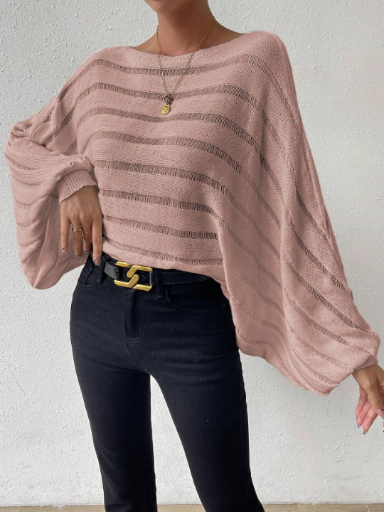 Essnce Batwing Sleeve Pointelle Knit Sweater