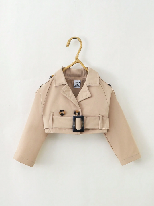 Baby Girl Double Breasted Buckle Detail Raglan Sleeve Belted Coat