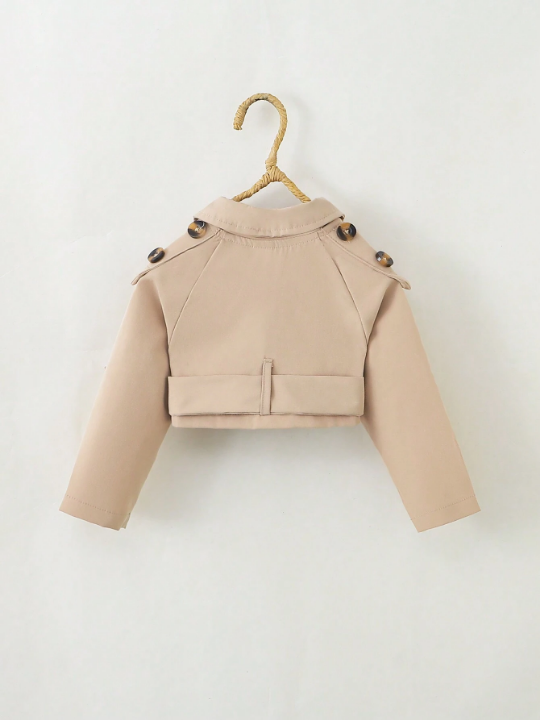 Baby Girl Double Breasted Buckle Detail Raglan Sleeve Belted Coat