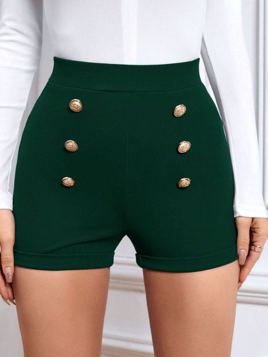 Priv High Waist Fake Button Shorts