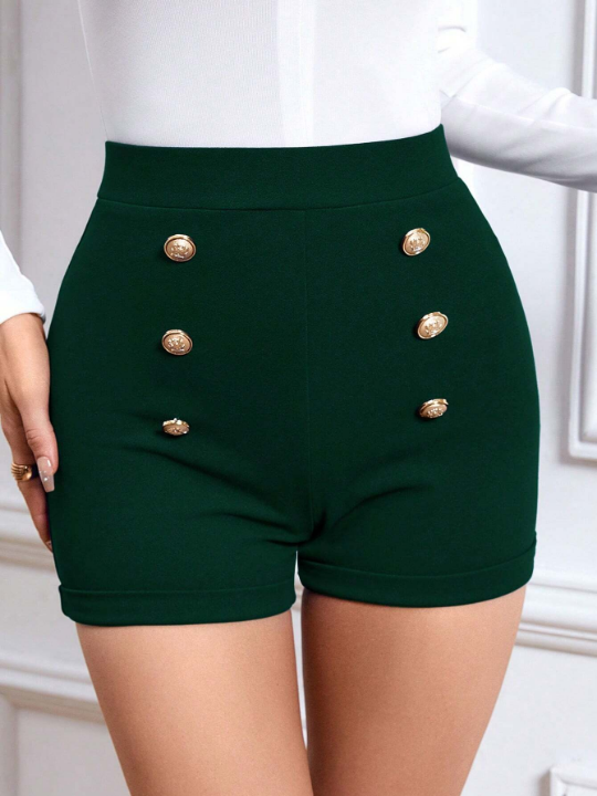 Priv High Waist Fake Button Shorts