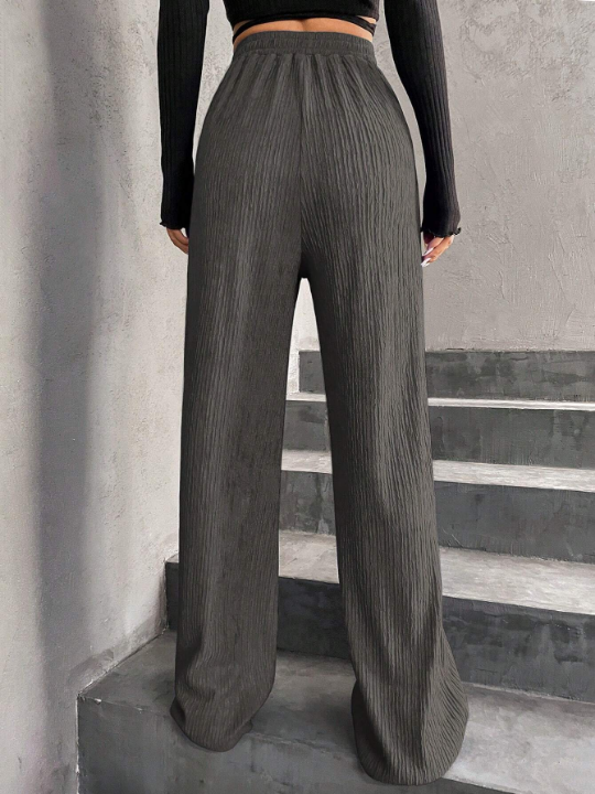 Solid Elastic Waist Wide Leg Pants