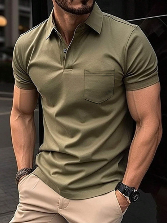 Men Solid Pocket Patched Polo Shirt