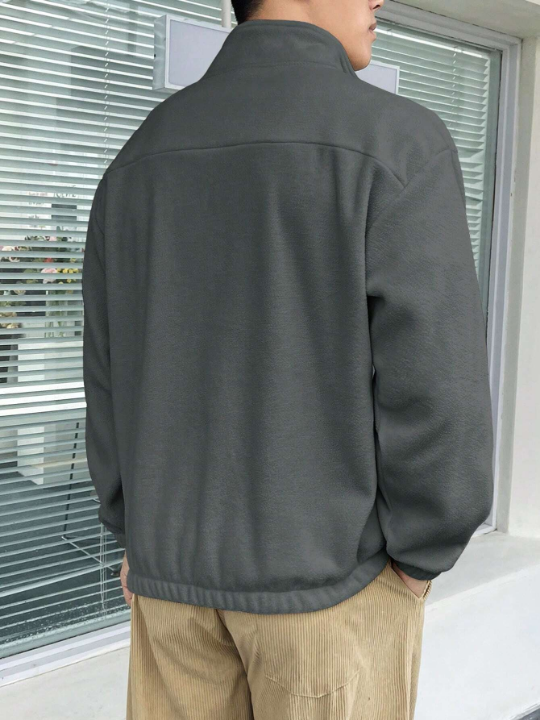 Manfinity Homme Men Mountain Embroidery Quarter Zipper Drop Shoulder Fleece Sweatshirt Without Tee