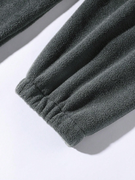 Manfinity Homme Men Mountain Embroidery Quarter Zipper Drop Shoulder Fleece Sweatshirt Without Tee