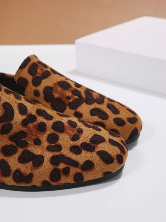 Spring And Autumn Fashion Leopard Print Women's Round Toe Flat Shoes, Comfortable Single Shoes