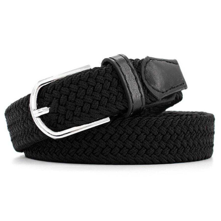 Men's Simple Elastic Woven Belt With Pin Buckle, Black, Suitable For Daily Wear, Length 110cm