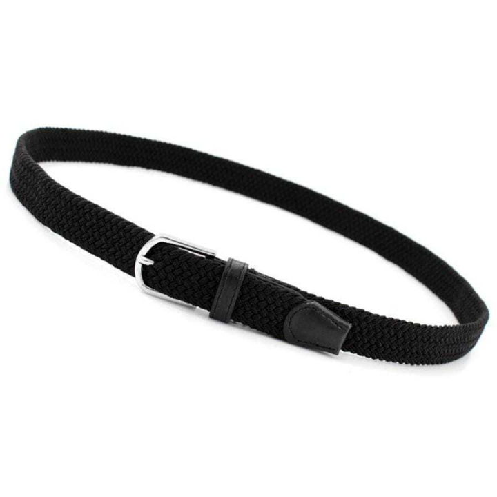 Men's Simple Elastic Woven Belt With Pin Buckle, Black, Suitable For Daily Wear, Length 110cm