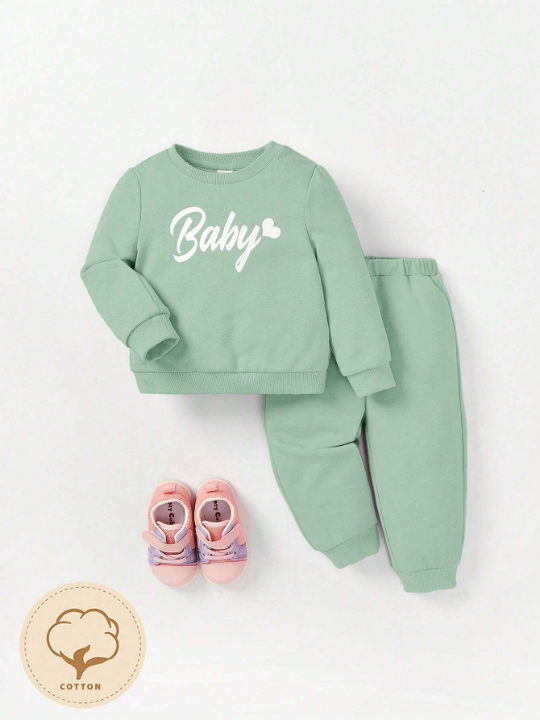 Cozy Cub Baby Girl Letter Graphic Sweatshirt & Sweatpants