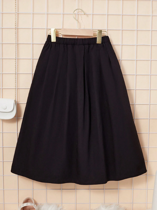 Tween Girl Solid Elastic Waist A-line Skirt