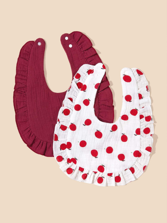 2pcs Baby Bibs With Ruffle Edge Decor