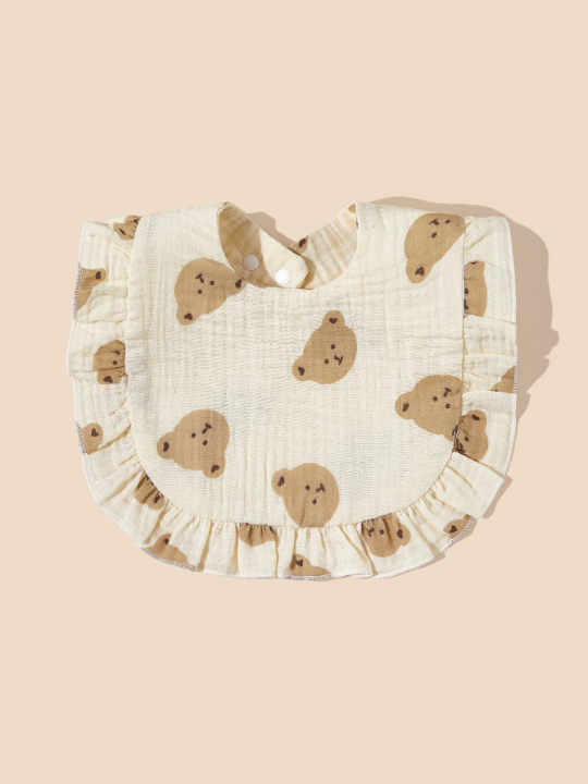 2pcs Baby Bibs With Bear Pattern And Ruffle Edge