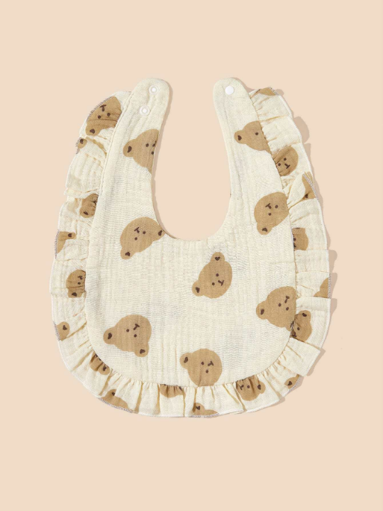 2pcs Baby Bibs With Bear Pattern And Ruffle Edge