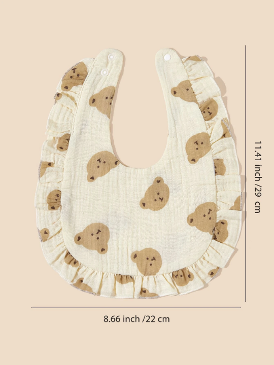 2pcs Baby Bibs With Bear Pattern And Ruffle Edge