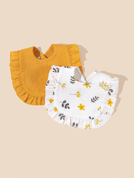 2pcs Infant Bib With Ruffle Trim Decoration