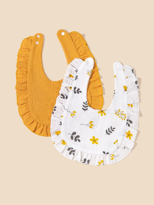 2pcs Infant Bib With Ruffle Trim Decoration