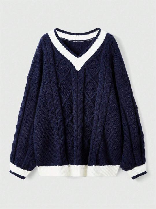 ROMWE Kawaii Contrast Trim Drop Shoulder Sweater