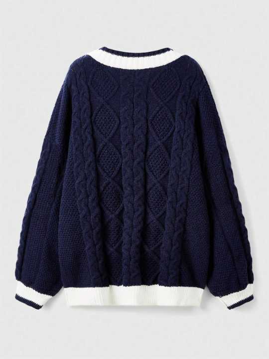 ROMWE Kawaii Contrast Trim Drop Shoulder Sweater