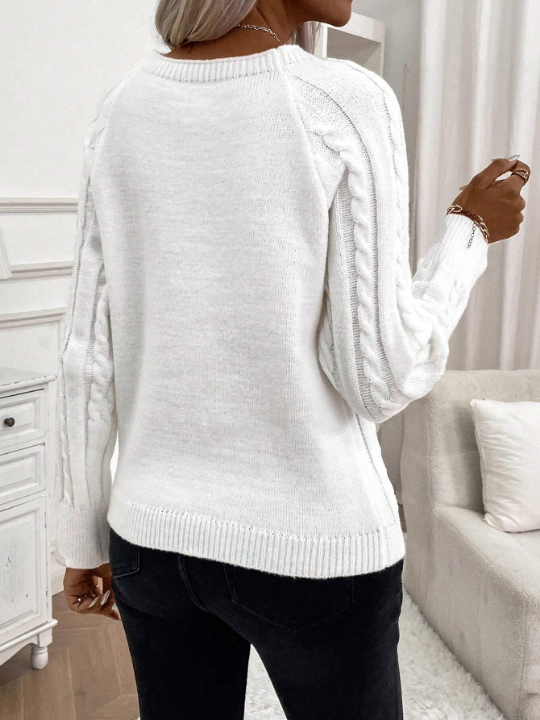 LUNE Cable Knit Button Detail Raglan Sleeve Sweater