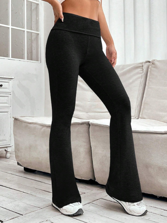 EZwear Solid Flare Leg Black Pants