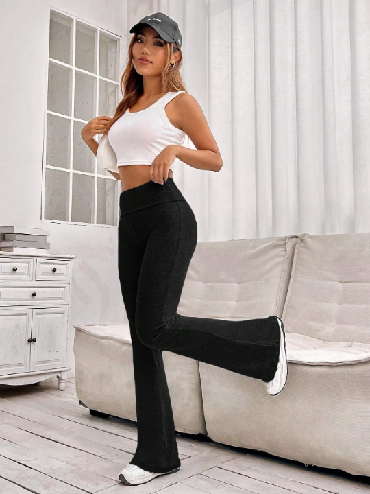 EZwear Solid Flare Leg Black Pants