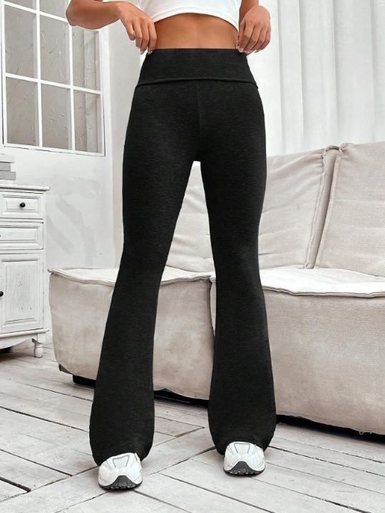 EZwear Solid Flare Leg Black Pants