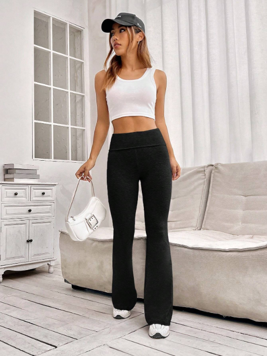 EZwear Solid Flare Leg Black Pants