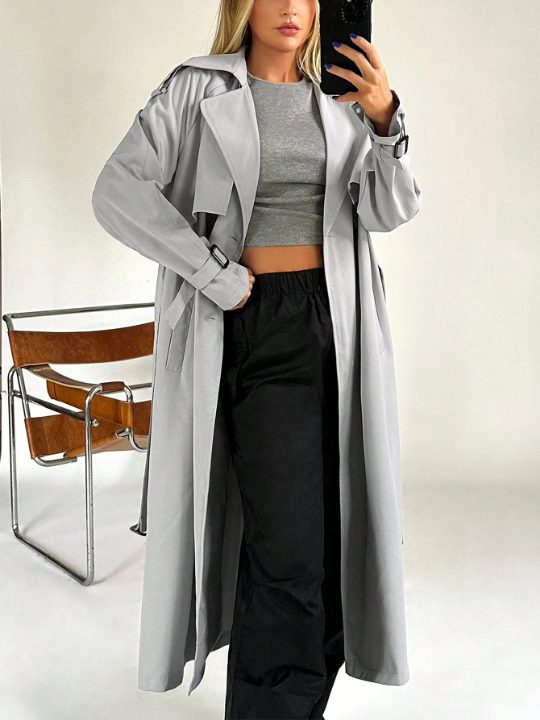 EZwear Lapel Neck Raglan Sleeve Belted Trench Coat