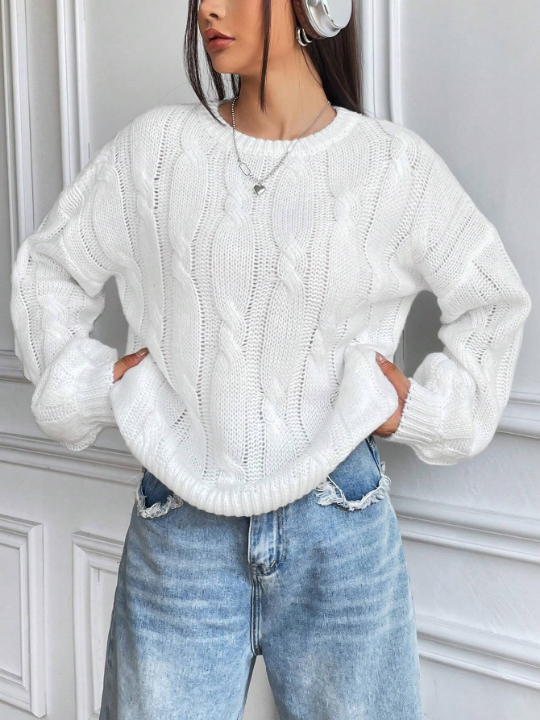 Cable Knit Drop Shoulder Sweater