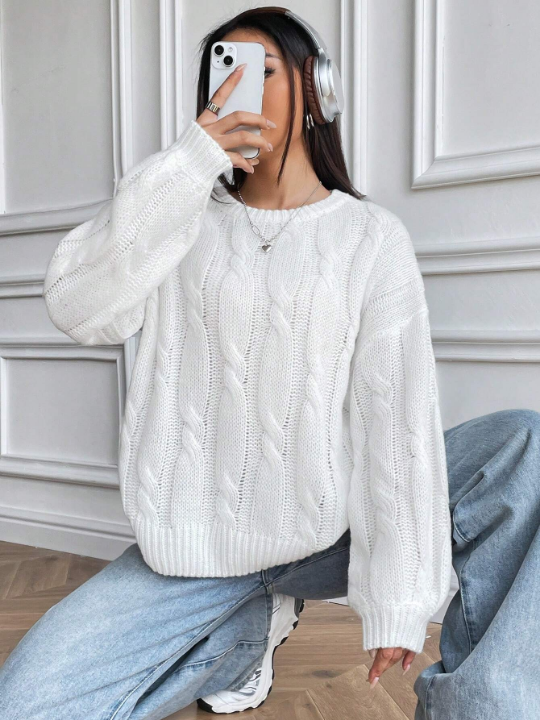 Cable Knit Drop Shoulder Sweater