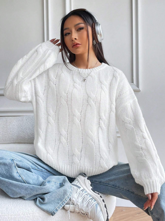 Cable Knit Drop Shoulder Sweater