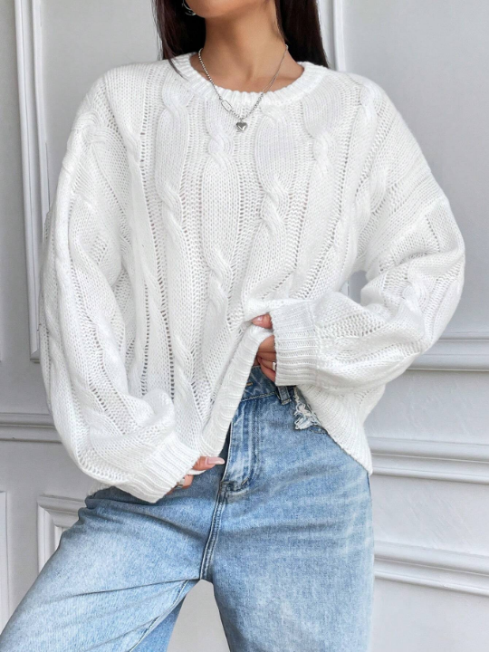 Cable Knit Drop Shoulder Sweater