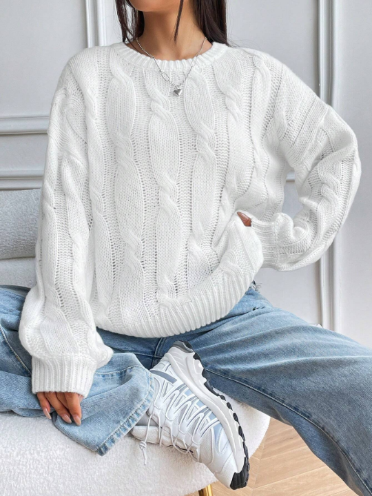 Cable Knit Drop Shoulder Sweater