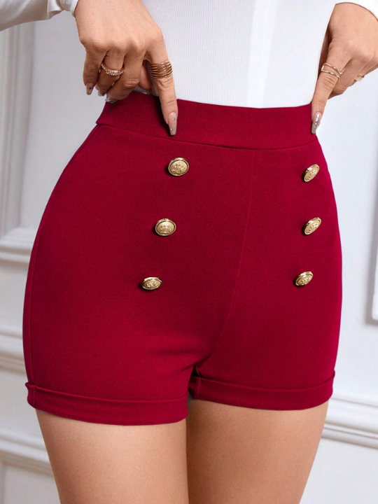 Priv High Waist Fake Button Shorts