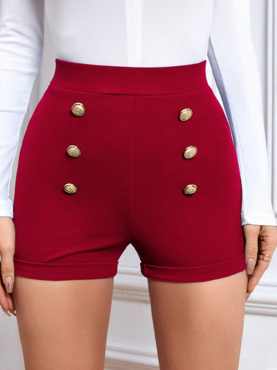 Priv High Waist Fake Button Shorts