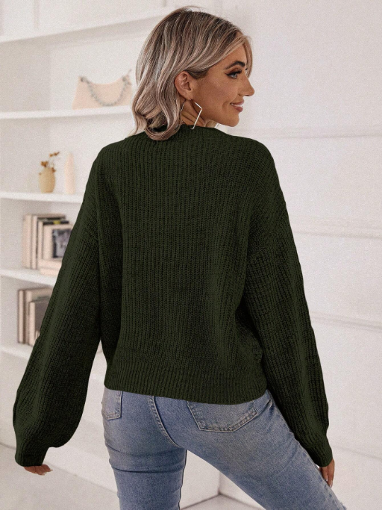 Essnce V Neck Drop Shoulder Ribbed Knit Sweater