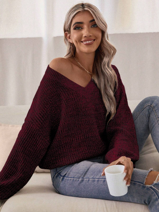 Essnce V Neck Drop Shoulder Sweater