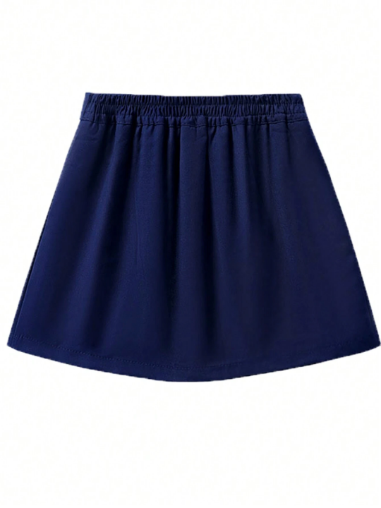 Tween Girls' Sporty Skateboarding Solid Color Short Skirt With Elastic Waist And Pleats, Suitable For School Uniform Or Performance